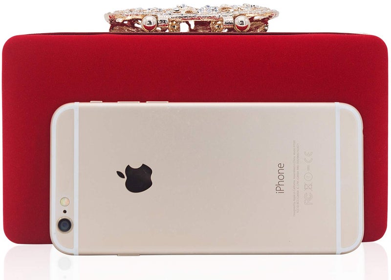 DEXMAY DM Dexmay Unique Velvet Clutch with Rhinestone Crystal Butterfly Clasp Women Evening Bag for Formal Party Red - Image 2